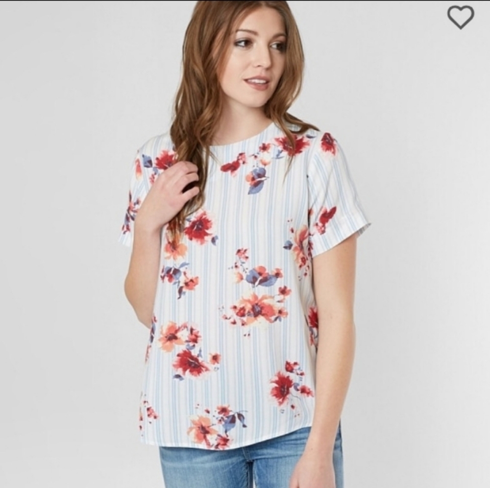 BKE Floral Striped Short Sleeve Top, sz M
